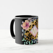 ガーリーかわいらしLeopardプリント金ゴールドモノグラムの マグカップ (正面左)