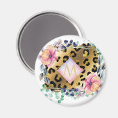 ガーリーかわいらしLeopardプリント金ゴールドモノグラムの マグネット (正面/裏面)