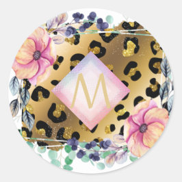 ガーリーかわいらしLeopardプリント金ゴールドモノグラムの ラウンドシール