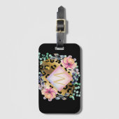 ガーリーかわいらしLeopardプリント金ゴールドモノグラムの ラゲッジタグ (正面縦)