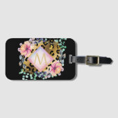 ガーリーかわいらしLeopardプリント金ゴールドモノグラムの ラゲッジタグ (正面横)