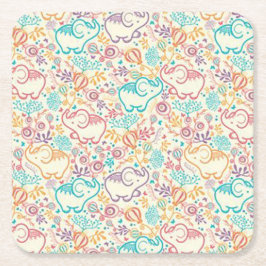 ガーリーでお洒落なレトロの花象のコースター スクエアペーパーコースター