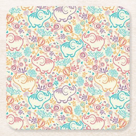 ガーリーでお洒落なレトロの花象のコースター スクエアペーパーコースター (正面)