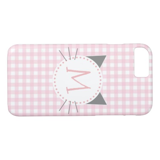 ガーリーでかわいいピンク及び白いギンガム|猫のモノグラム Case-Mate iPhoneケース (裏面(横))