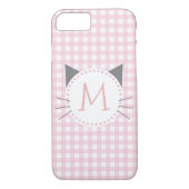 ガーリーでかわいいピンク及び白いギンガム|猫のモノグラム Case-Mate iPhoneケース (裏面)