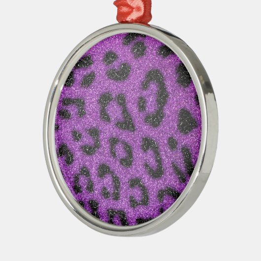 ガーリーでかわいく粋な紫色のグリッターのチータのプリント メタルオーナメント (左)