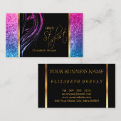 ガーリーでカラフルなグリッターの⭐⭐⭐⭐⭐の美容師 名刺 (正面/裏面)