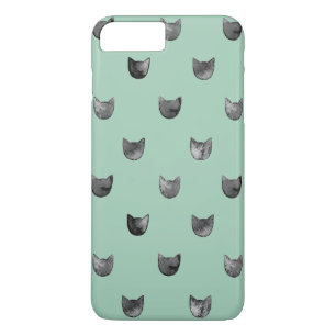 ガーリーでシックでかわいい猫パターン緑 iPhone 8 PLUS/7 PLUSケース