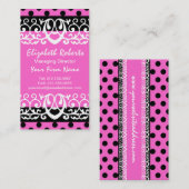 ガーリーでシックなショッキングピンクおよび黒い水玉模様 名刺 (正面/裏面)