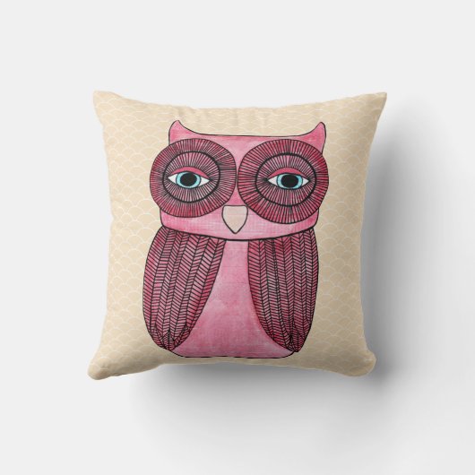 ガーリーでファンキーでモダンなフクロウの芸術のクッション クッション (裏面)