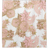 ガーリーでモダンな赤面のピンクのホワイトゴールドの花柄 シャワーカーテン (正面)