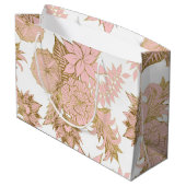 ガーリーでモダンな赤面のピンクのホワイトゴールドの花柄 ラージペーパーバッグ (裏面アングル)