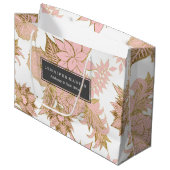 ガーリーでモダンな赤面のピンクのホワイトゴールドの花柄 ラージペーパーバッグ (正面アングル)