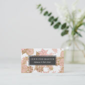 ガーリーでモダンな赤面のピンクのホワイトゴールドの花柄 名刺 (スタンド正面)