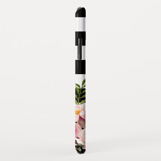 ガーリーでモノグラムのな金ゴールドの花の白黒のストライプ Case-Mate iPhoneケース (裏面/右)