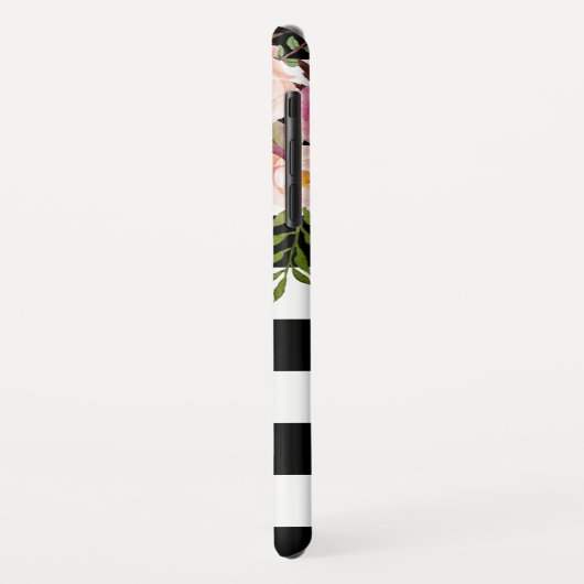 ガーリーでモノグラムのな金ゴールドの花の白黒のストライプ Case-Mate iPhoneケース (裏面/左)