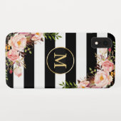 ガーリーでモノグラムのな金ゴールドの花の白黒のストライプ Case-Mate iPhoneケース (裏面(横))