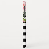 ガーリーでロマンチックな花の白黒のストライプのモノグラム Case-Mate iPhoneケース (裏面/左)