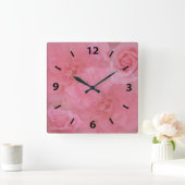 ガーリーで夢みるような花の淡いピンクのばら色のコラージュ スクエア壁時計 (ホーム)
