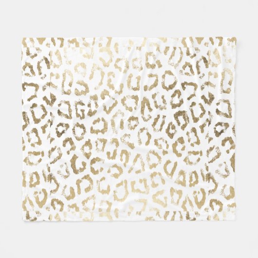 ガーリーで白くフェイクな金ゴールドのヒョウのアニマルプリント フリースブランケット (正面(横))