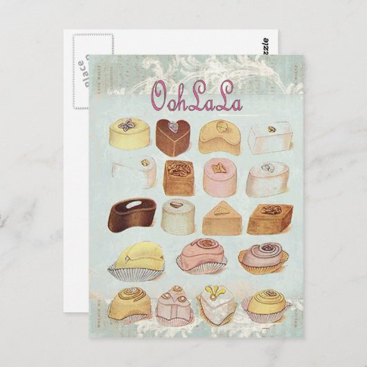 ガーリーで真新しい緑のフランスのなデザートの甘味を加えたチョコレート ポストカード (正面/裏面)