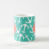 ガーリーで航海のないかりのターコイズの珊瑚は個人化なります コーヒーマグカップ (中央)