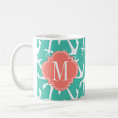 ガーリーで航海のないかりのターコイズの珊瑚は個人化なります コーヒーマグカップ (左)