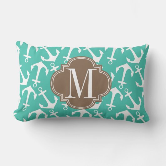 ガーリーで航海のないかりのターコイズの茶色は個人化なります ランバークッション (正面)