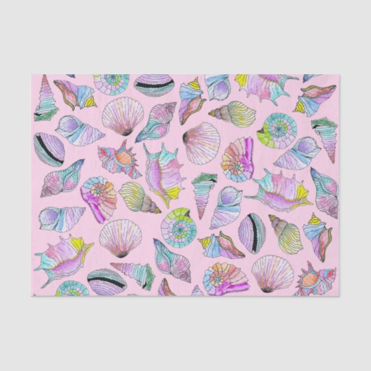 ガーリーで色彩の鮮やかな水彩画のペンキの夏の貝殻 薄葉紙 (正面)