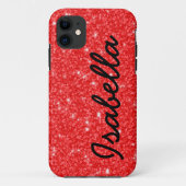 ガーリーで赤いグリッターによって印刷されるパーソナライズ Case-Mate iPhoneケース (裏面)