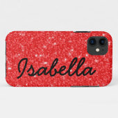 ガーリーで赤いグリッターによって印刷されるパーソナライズ Case-Mate iPhoneケース (裏面(横))