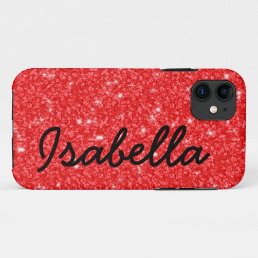 ガーリーで赤いグリッターによって印刷されるパーソナライズ Case-Mate iPhoneケース (裏面(横))