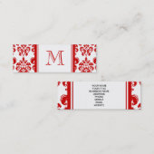 ガーリーで赤いダマスク織パターン2あなたのイニシャル スキニー名刺 (正面/裏面)