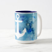 ガーリーで青く白い水彩画の航海のないかり ツートーンマグカップ (正面右)