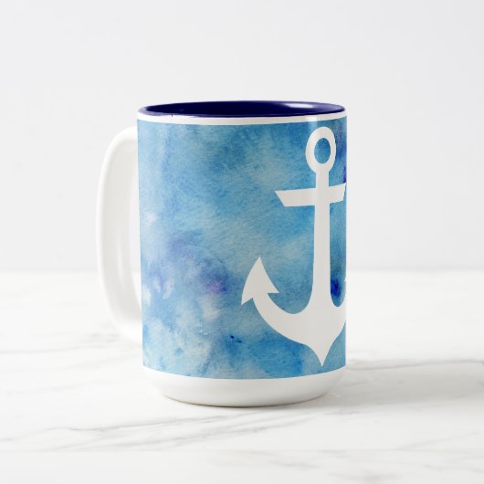 ガーリーで青く白い水彩画の航海のないかり ツートーンマグカップ (正面左)