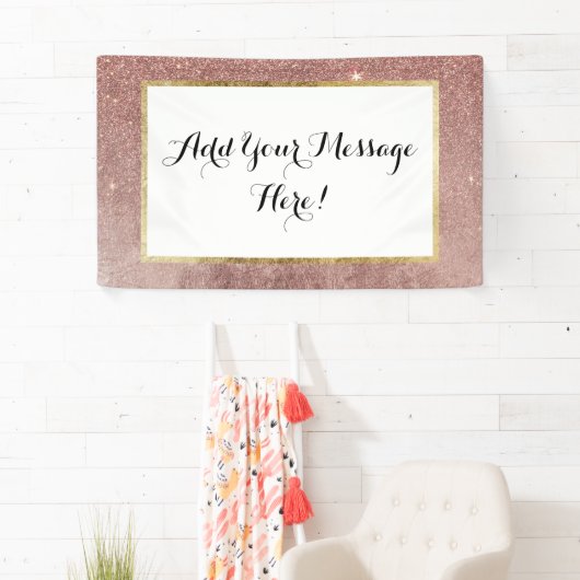 ガーリーで魅力的なピンクのバラの金ゴールドホイルおよびグリッターの網 横断幕 (インサイチュ)