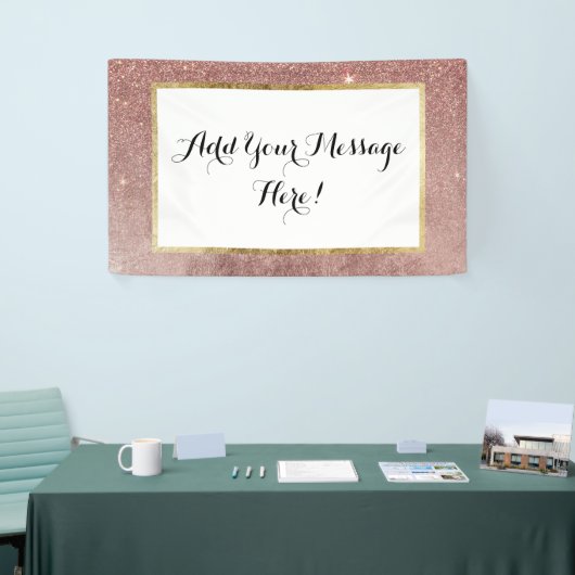 ガーリーで魅力的なピンクのバラの金ゴールドホイルおよびグリッターの網 横断幕 (トレードショー)