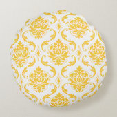 ガーリーで黄色く白いヴィンテージのダマスク織パターン ラウンドクッション (裏面)