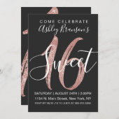 ガーリーで黒いのどのばら色の金ゴールドのスパンコールのグリッターの菓子16 招待状 (正面/裏面)