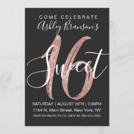 ガーリーで黒いのどのばら色の金ゴールドのスパンコールのグリッターの菓子16 招待状