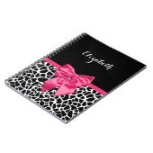 ガーリーで黒いキリンのアニマルプリントのかわいいショッキングピンクの弓 ノートブック (左側)