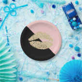 ガーリーで黒い赤面のピンクのシックなグリッターの唇 ペーパープレート (パーティー)