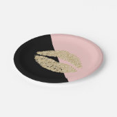 ガーリーで黒い赤面のピンクのシックなグリッターの唇 ペーパープレート (アングル)