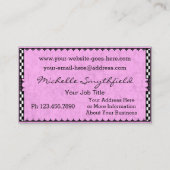 ガーリーなかわいらしいヴィンテージのチェック模様のピンクファン 名刺 (裏面)