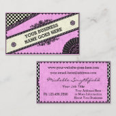 ガーリーなかわいらしいヴィンテージのチェック模様のピンクファン 名刺 (正面/裏面)