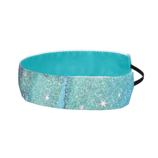 ガーリーなきらめくティール（緑がかった色）の青および黒くフェイクなグリッター アスレチックヘッドバンド (右)