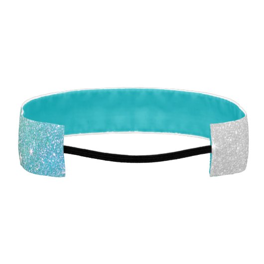 ガーリーなきらめくティール（緑がかった色）の青および黒くフェイクなグリッター アスレチックヘッドバンド (裏面)