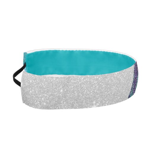 ガーリーなきらめくティール（緑がかった色）の青および黒くフェイクなグリッター アスレチックヘッドバンド (左)