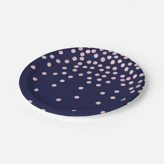 ガーリーなばら色の金ゴールドのグリッターの紙吹雪の水玉模様 ペーパープレート (アングル)