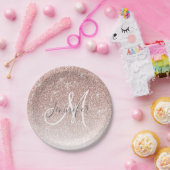 ガーリーなばら色の金ゴールドのグリッターの赤面のモノグラムの名前 ペーパープレート (パーティー)